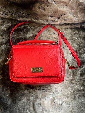 Red Leather Crossbody Bag with Gold Hardware
